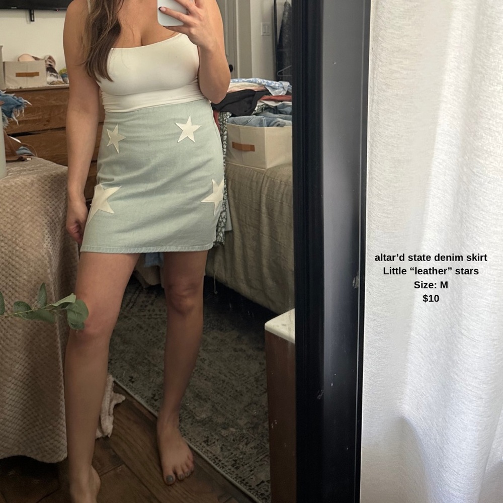 Altar'd State Sky Blue Skirt with White Stars